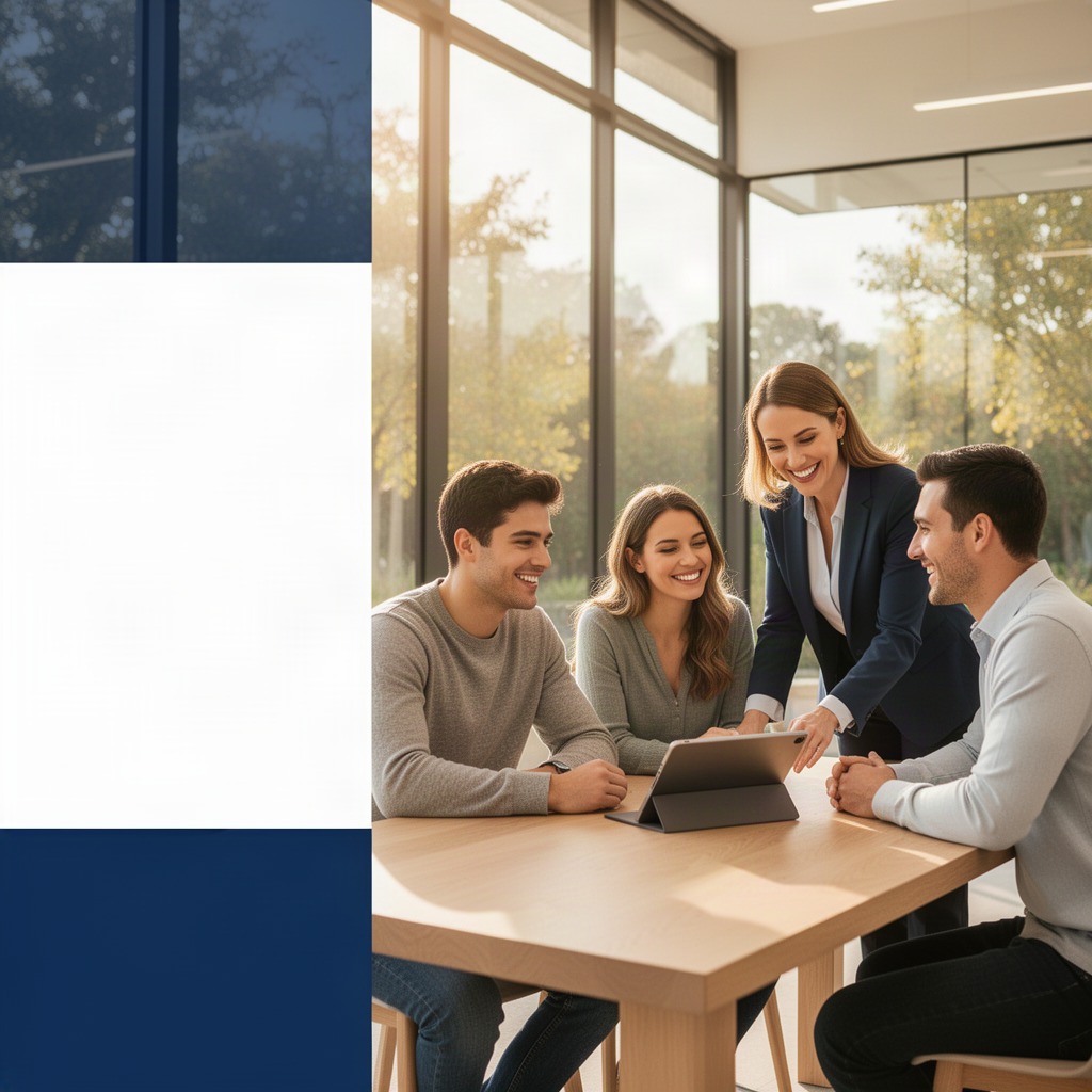 Smiling Alabama Credit Union representative consulting with member family